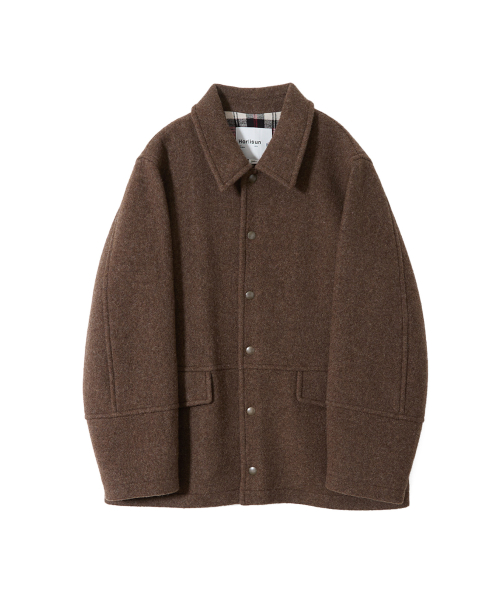 Idaho Snap Button Wool Half Coat Melange Brown