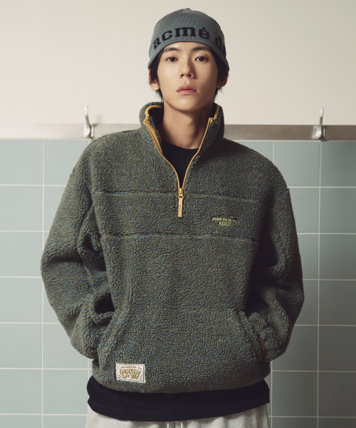 3-TONE FLEECE STAND COLLAR HALF ZIP UP