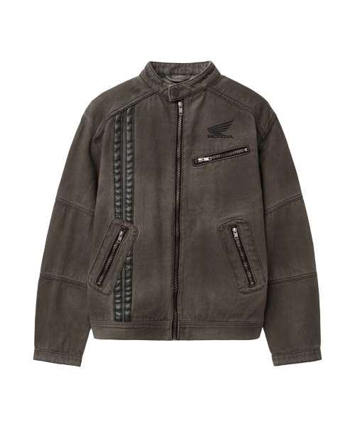 Biker Denim Trucker Zip-Up Jacket Gray