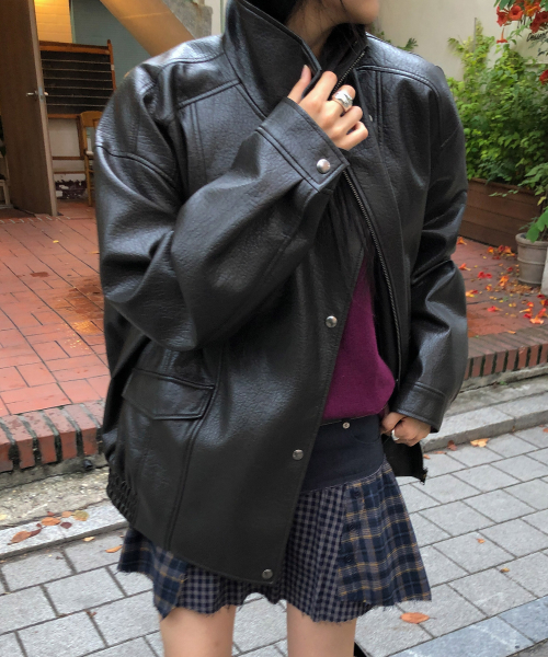 Oversized Double-Layer Leather Jacket VL6AJ909_2color