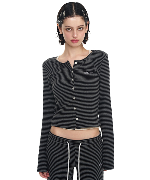마고 스트라이프 가디건_블랙 & 그레이 Margo Stripe Cardigan_Black & Gray