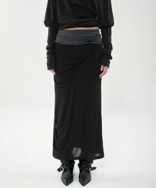 MUSINSA | FLAREUP Asymmetrical Draped Long Skirt (FL-263_Black)