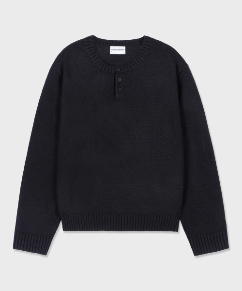 Unisex Oversized Button Henley Neck Knit Black