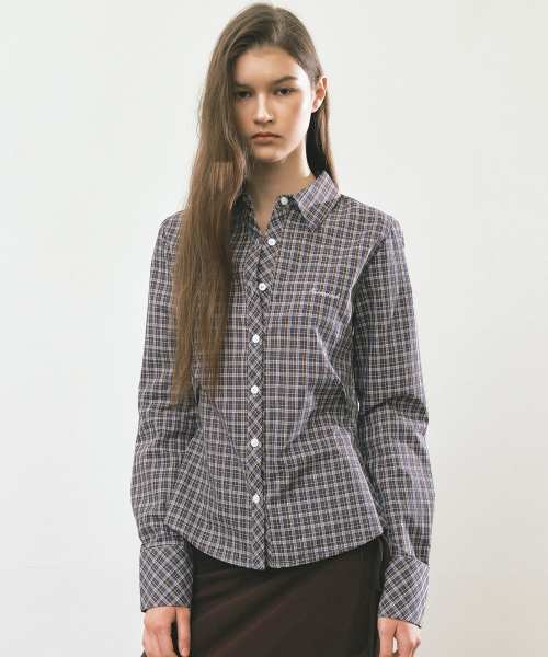 CHECK SLIM FIT SHIRT_BROWN