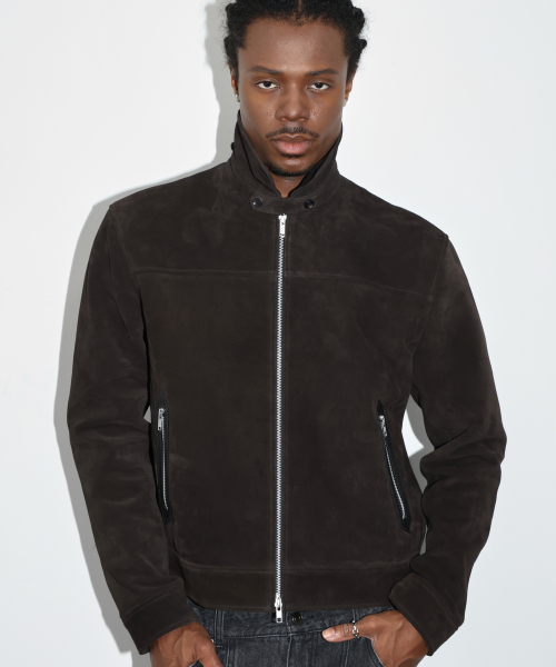 Cow Suede Leather Swing Jacket CHESTNUT