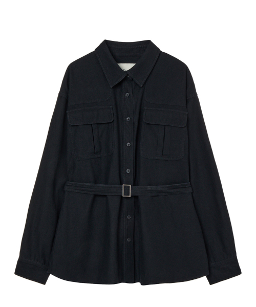 FRAYED COTTON SHIRT IN BLACK
