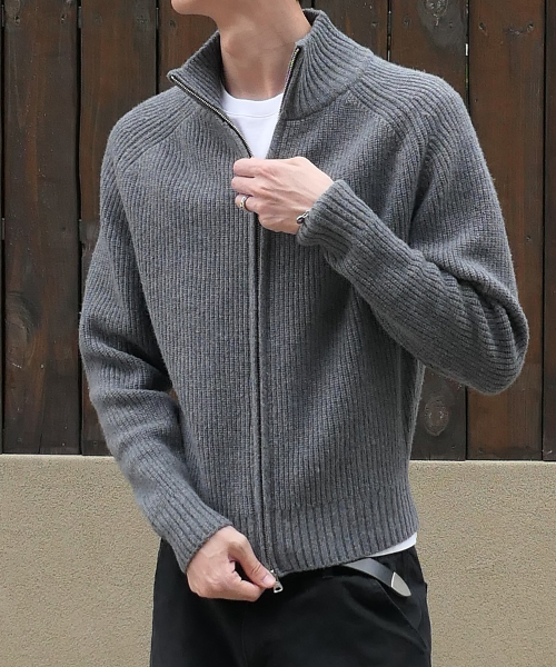 ETERNAL CROP FULL ZIP-UP KNIT [DARK GRAY]