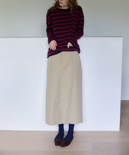 Belted H-Line Long Skirt Beige