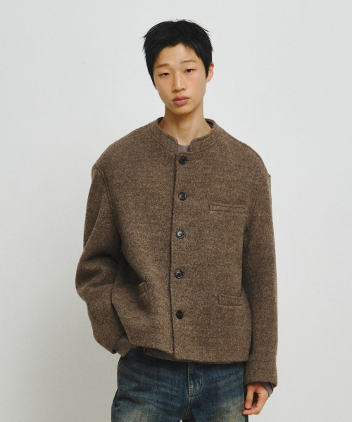 Wesley Stand Collar Short Coat (Brown Bokashi)