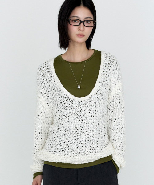 U-Neck Oversized Knit Top Ivory MDKT131IVORY