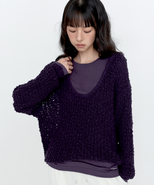 U-Neck Oversized Knit Top Purple MDKT131PURPLE
