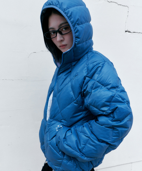 Reversible Duck Down Diamond Quilting Lightweight Padded Jacket Blue MDJP028BLUE
