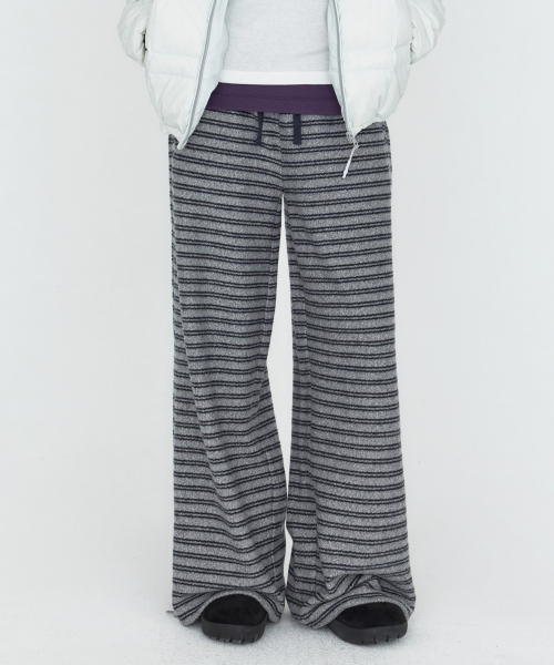 Striped Elastic-Waist Knit Pants Gray MDPT091GRAY