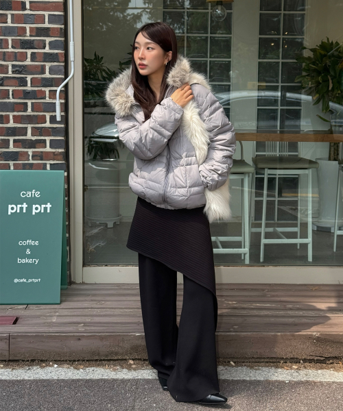 [SET] Wrap Skirts Layered Knit Pants Black MDPT084BLACK