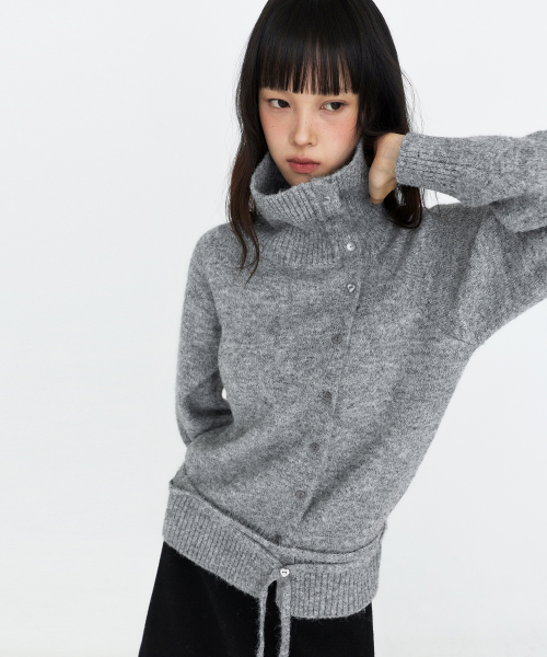 Asymmetric Collar Knit Cardigan Gray MDKT137GRAY