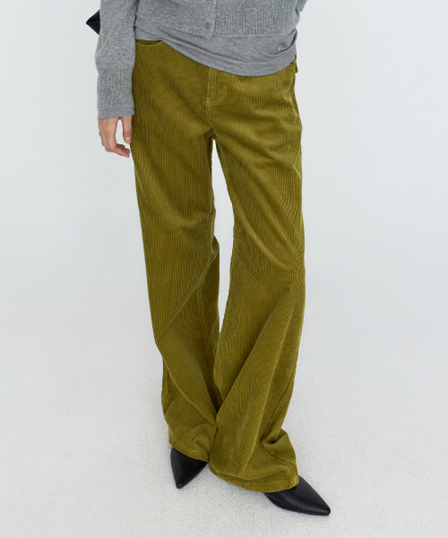 Corduroy Pocket Straight Fit Pants Olive Green MDPT087OGREEN