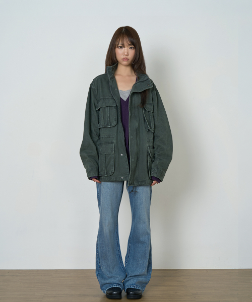 W 워시드 아웃 포켓 필드 자켓 (KHAKI)