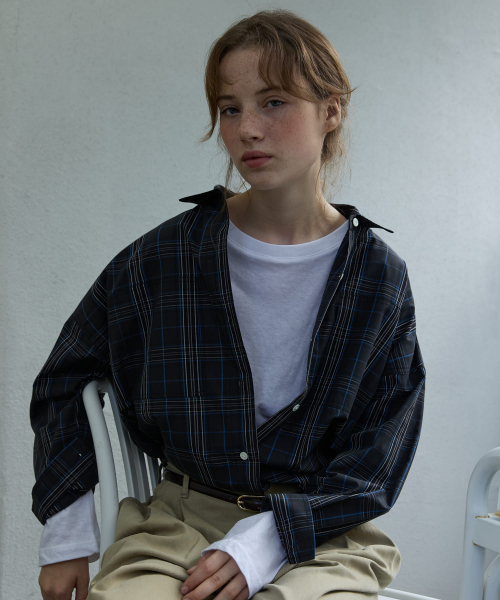 Boxy Check Overshirt Navy Check