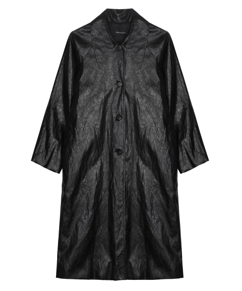 LEATHER BELTED LONG COAT_BLACK
