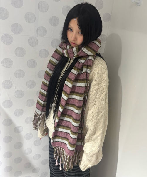 STRIPE TASSEL MUFFLER [PURPLE]