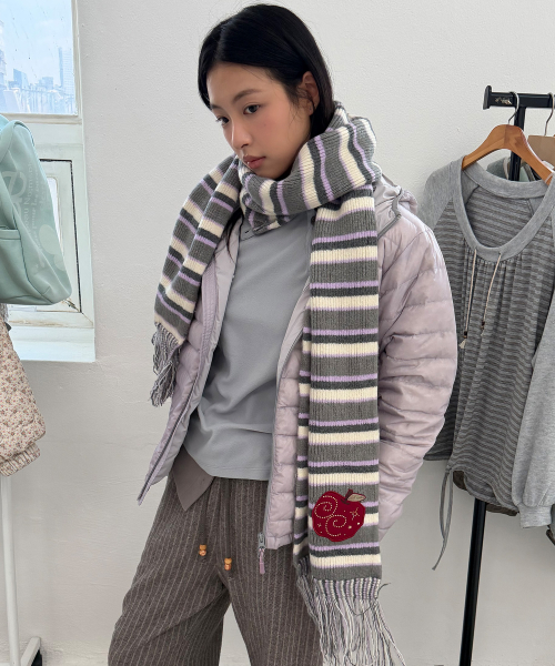 STRIPE TASSEL MUFFLER [GREY]