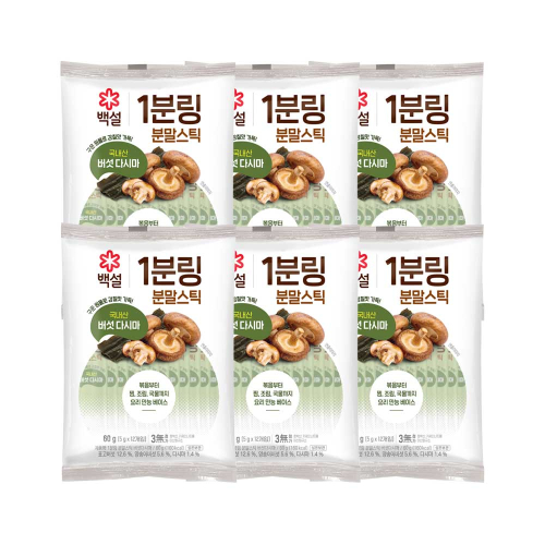 CJ제일제당 백설 1분링 분말스틱 버섯다시마 60g x6개