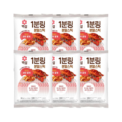CJ제일제당 백설 1분링 분말스틱 새우꽃게 60g x6개