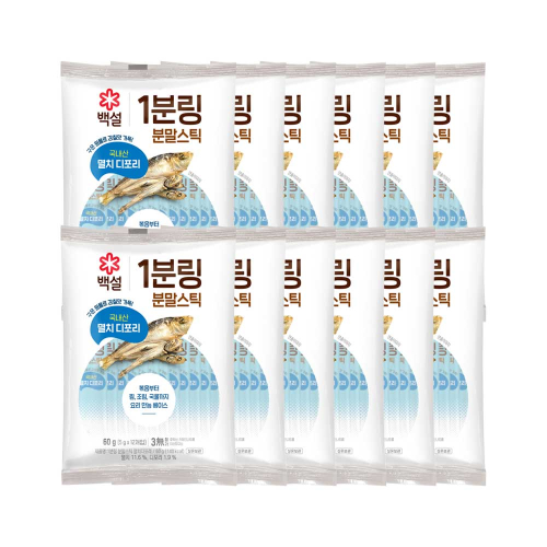 CJ제일제당 백설 1분링 분말스틱 멸치디포리 60g x12개