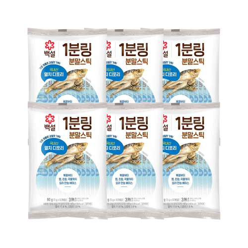 CJ제일제당 백설 1분링 분말스틱 멸치디포리 60g x6개