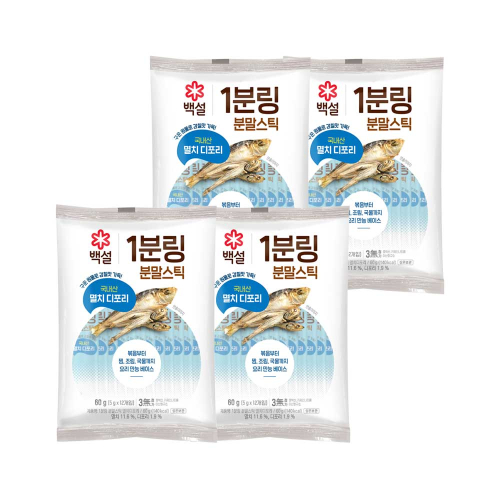 CJ제일제당 백설 1분링 분말스틱 멸치디포리 60g x4개
