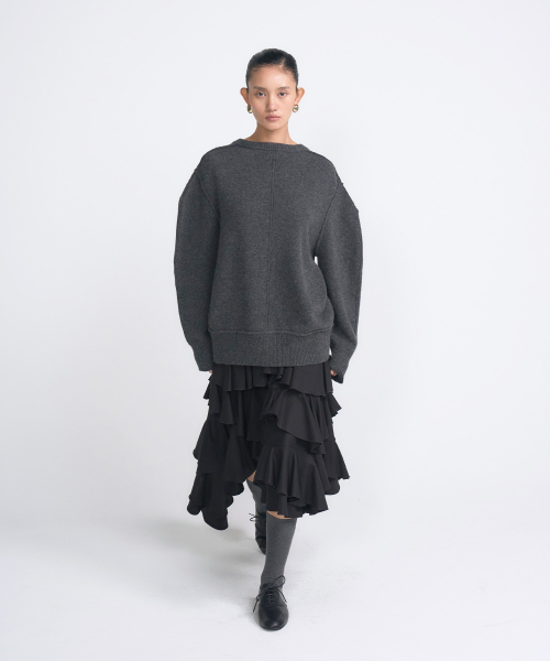 Volume Wool Cardigan_Deep Gray-VN25W006