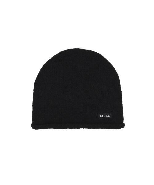 NICOLE LABEL ROLL UP BEANIE_BLACK