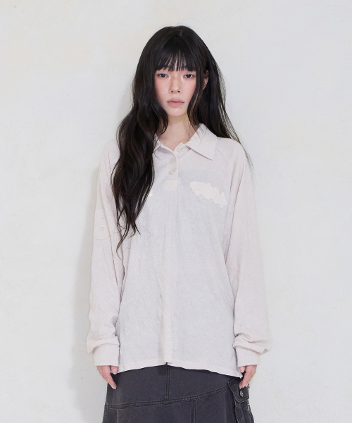 CRINKLED PATCH COLLAR T PINK BEIGE