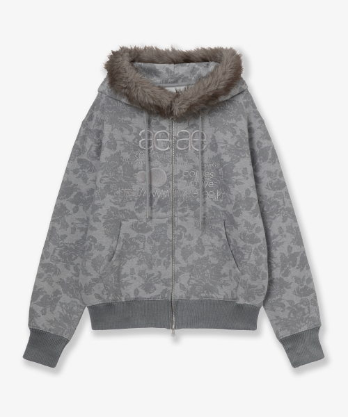 WEB LOGO FUR HOOD ZIP UP [GREY]