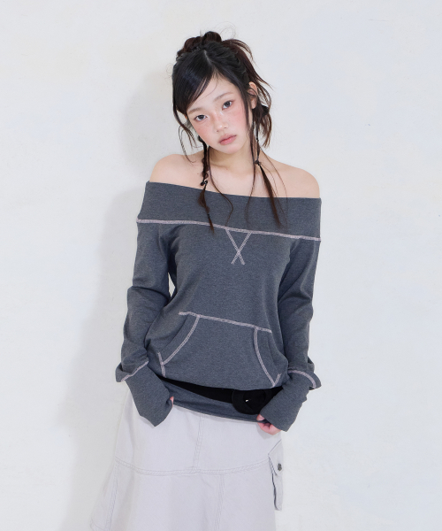 POCKET STITCH OFF-SHOULDER OPS CHARCOAL