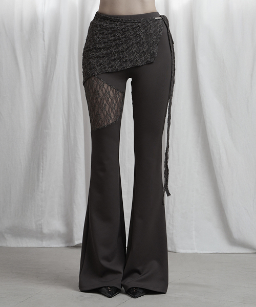 See Through Lace Lap Bootcut Pants (Charcoal)
