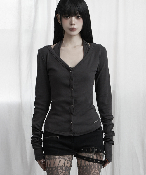 Halter Neck Slim Cardigan (Charcoal)