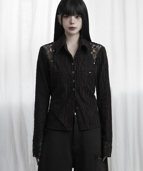 Lace Panel Slim Shirt (black)