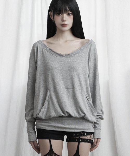 Lace Drape Off-Shoulder Top (Gray)