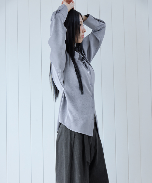 Satin Button Waist Blouse, DUST BLUE