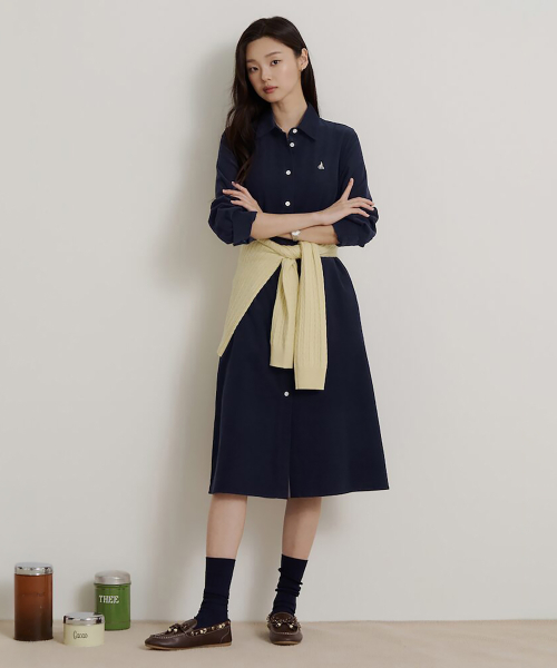 빈폴 레이디스 코듀로이 H라인 벨티드 원피스 네이비 (BF6971C21R)