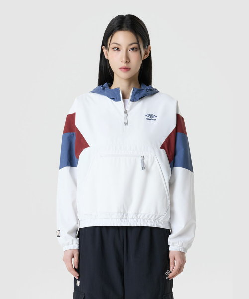 더비클럽 컬러블럭 후드형 아노락 아이보리 UR324CWT95