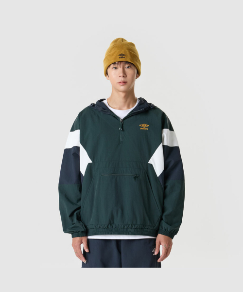 더비클럽 컬러블럭 후드형 아노락 그린 UR324CWT95
