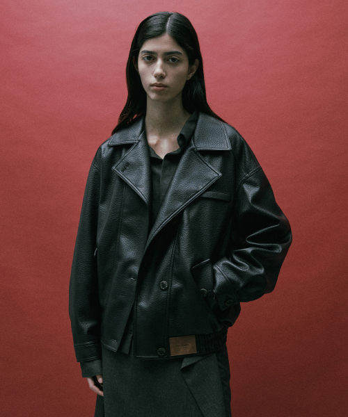 OVERSIZED LEATHER BOMBER JACKET BLACK