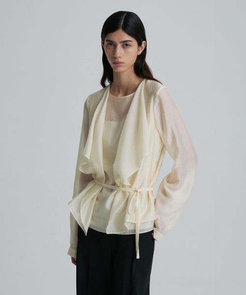 TIE-DETAIL GATHERED-WAIST BLOUSE PEARL