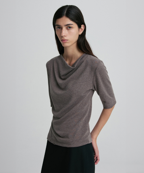 COWL-NECK HALF-SLEEVE TOP MOCHA