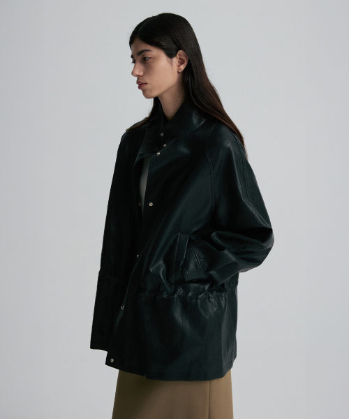 STRING-BELTED LEATHER JACKET