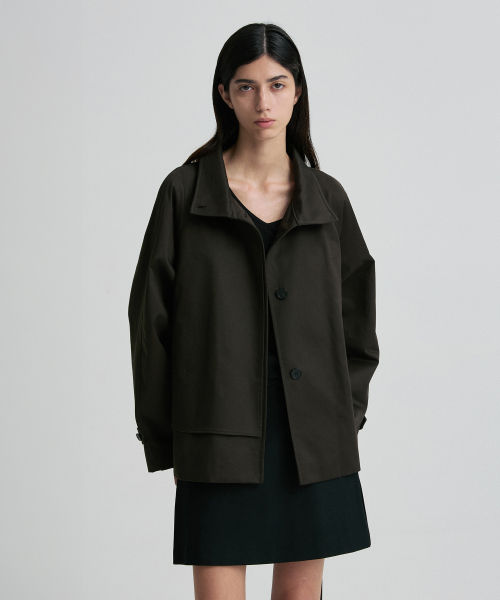 HIGH-NECK BELTED COTTON TRENCH COAT