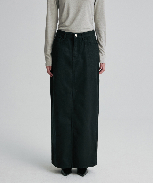 COATED DENIM MAXI SKIRT