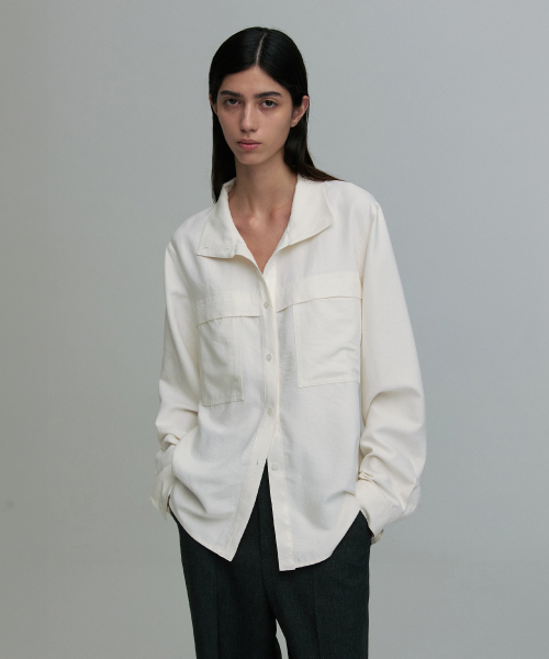 HIGH-NECK BELTED SHIRT COCONUT MILK